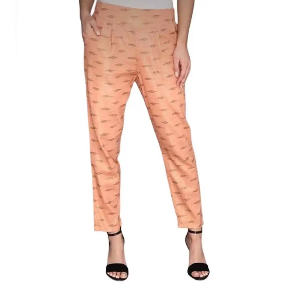 Free People Peach & Gold Easy Pleat Linen Blend Cropped Pant